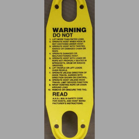 Warning Tag for Budgit Hoists - required for OSHA compliance
