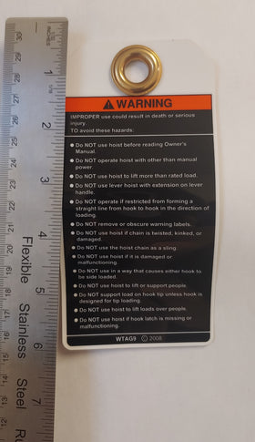 80146 Harrington Warning Tag - Manual Hoists - Bilingual - 0