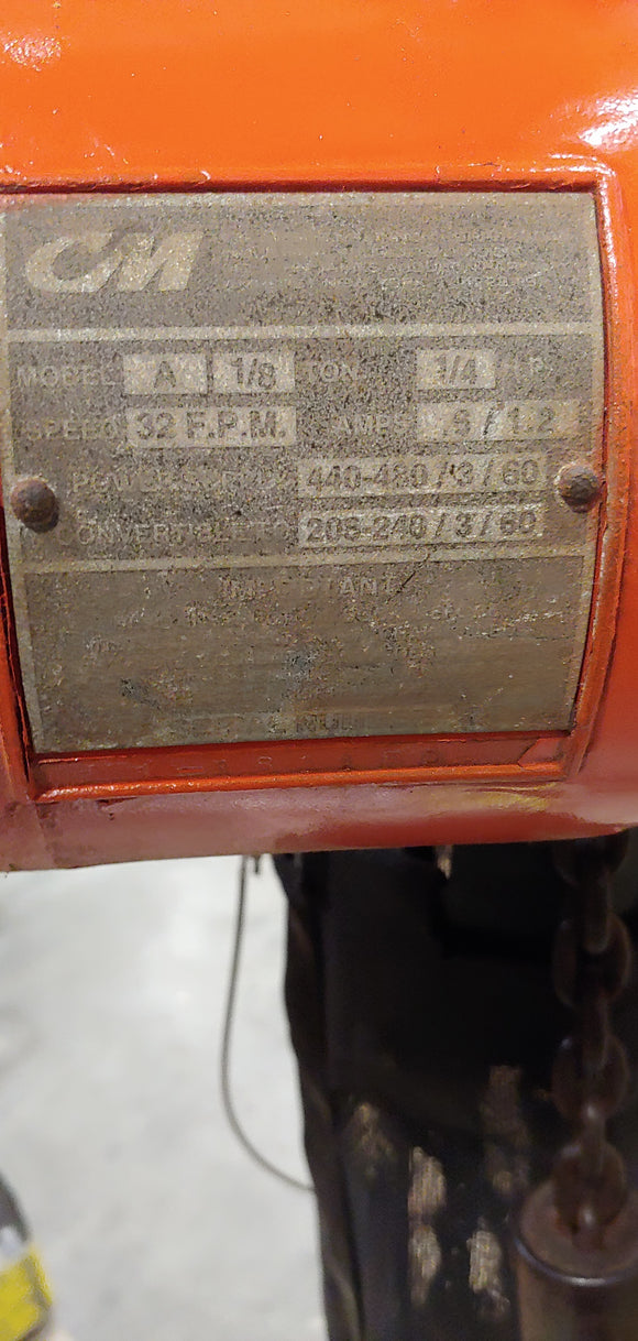 CM Industrial Lodestar Hoist, Model A , USED CONDITION, 1/8 Ton Cap, 10 FT Lift, 230/460, 32FPM