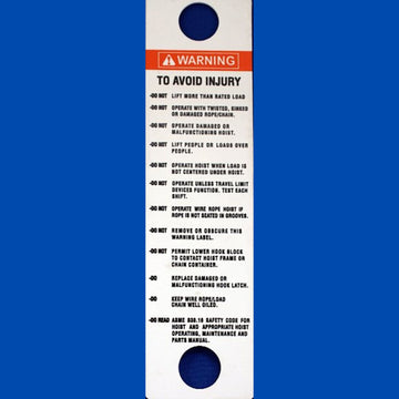 81704 CM Hoist Warning Tag 626-99