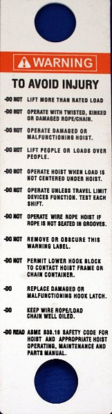 81704 CM Hoist Warning Tag 626-99 - 0