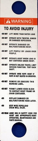 81704 CM Hoist Warning Tag 626-99-2