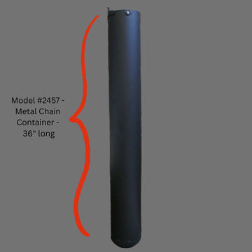 Actual model 2457 - a 36" long metal chain container, designed to hold up to 20 feet of hoist chain.