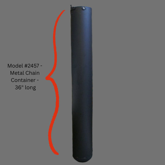 Actual model 2457 - a 36" long metal chain container, designed to hold up to 20 feet of hoist chain.