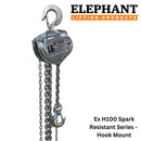 Spark Resistant Manual Chain Hoist by Elephant Lifting, with a top hook.
