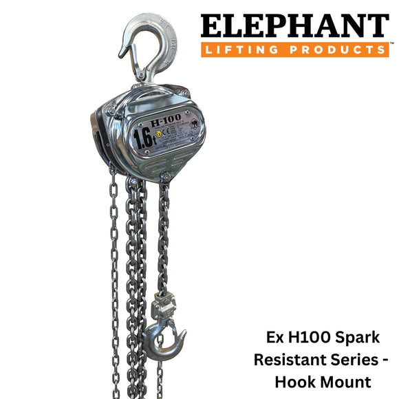 Spark Resistant Manual Chain Hoist by Elephant Lifting, with a top hook.