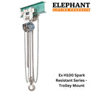 Trolley-Mounted Spark Resistant Hand Chain Hoist by Elephant Lifting Products for industrial hazardous location environments.