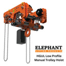 Low Profile manual trolley hoist combination for industrial lifting with a low headroom requirement - a quality import Made in Japan and stock in Gonzalez, LA.