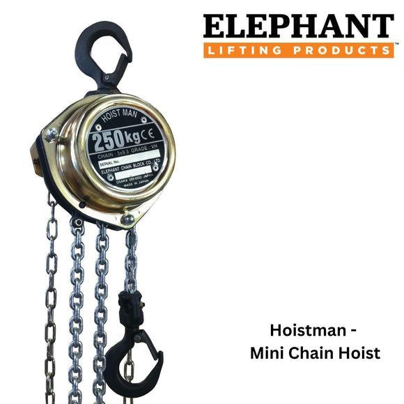 Hoistman Mini Chain hoist for industrial strength lifting in a tool box size