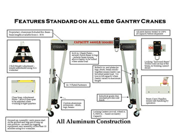 EME 4400 Aluminum Movable Gantry Crane - includes both 15 FT beam and 8 FT beam & AMH Manual Chain Hoist (Like New Condition) - 0