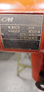 CM Industrial Lodestar Hoist, Model B ,USED CONDITION, 1/4 Ton Cap, 10 FT Lift, 230/460, 16FPM