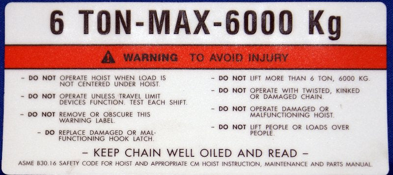 OSHA Safety Tags | Hoist Warning Labels | Overhead Hoist Parts & Tags ...
