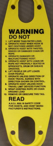 Osha Chain Tag OSHA Safety Tags | Hoist Warning Labels | Overhead Hoist Parts & Tags ...